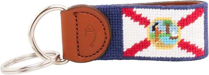 Leather Hand-Stitched Needlepoint Key Fob or Key Chain