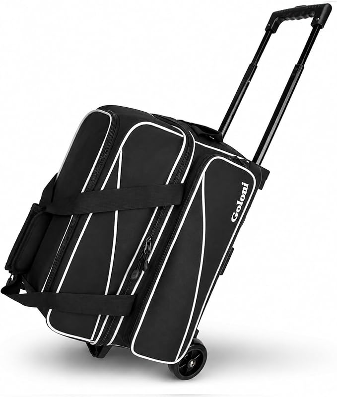 Goloni 3 Ball Bowling Bag with Wheels, 2+1 Double Roller Bowling Bag with Shoe Compartment,Tote Bag for Bowling Accessories