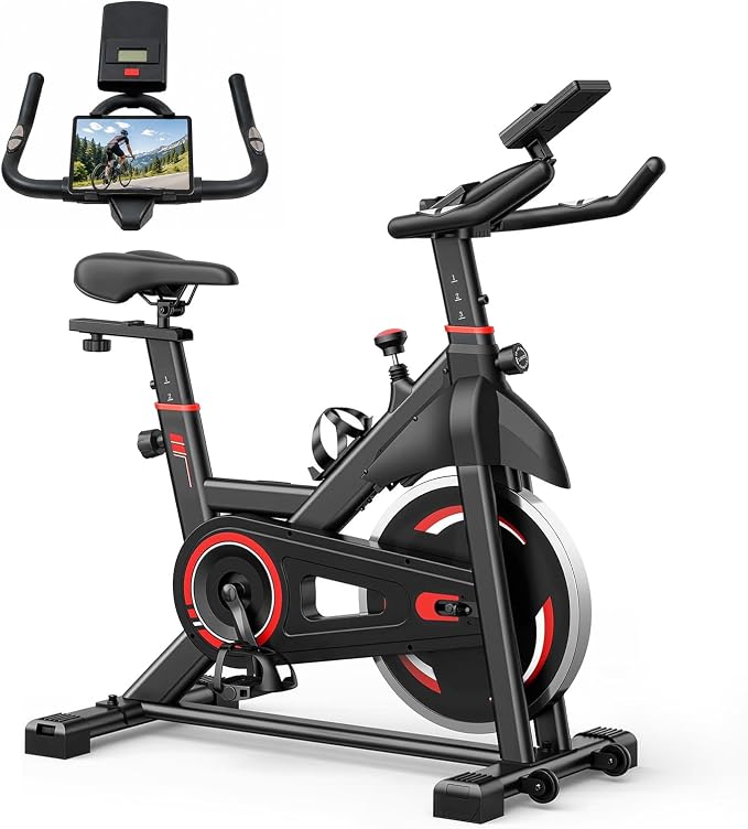 Exercise Bike with APP, Stationary Bike for Home, Workout Bike for Adults & Seniors, Indoor Cycling Bike with Adjustable Resistance, Low Noise, Easy Assembly, 265LB Weight Capacity