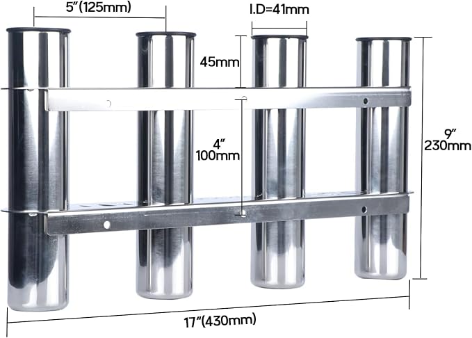 Wall Mounted Fishing Rod Holder for Boat, Stainless Steel 4 Tubes Linked Vertical Fishing Rod Rack for Marine Boat,Fishing Boat, Truck