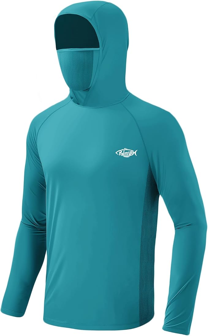 Palmyth Fishing Hoodie for Men Long Sleeve Sun Protection UV UPF 50+ Shirts | Hidden Zipper Pocket, Thumb Loops, Quick-Dry, Side Mesh Panels, Lens Cleaning Cloth, 4-Way Stretch