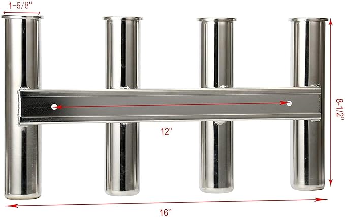 Amarine Made 4 Tube Fishing Rod Rack Mirror Finish Stainless Steel 316 Wall / Side Mounted Rod Holder for Boat Yacht