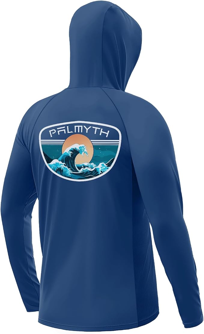 Palmyth Fishing Hoodie for Men Long Sleeve Sun Protection UV UPF 50+ Shirts | Hidden Zipper Pocket, Thumb Loops, Quick-Dry, Side Mesh Panels, Lens Cleaning Cloth, 4-Way Stretch