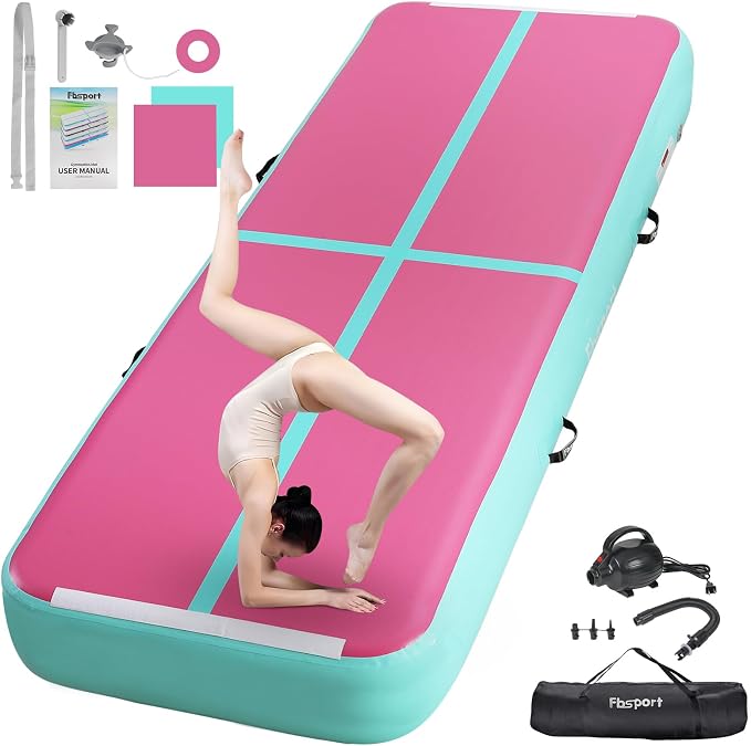 FBSPORT Inflatable Air Gymnastics Mat Training Mats 4/8 inches Thickness Gymnastics Tracks for Home Use/Training/Cheerleading/Yoga/Water with Pump