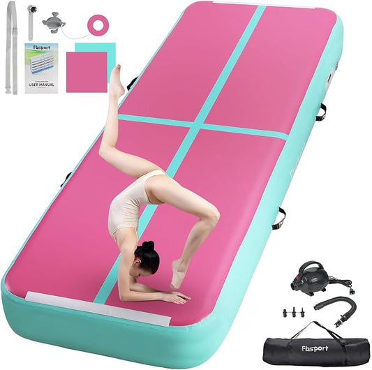 FBSPORT Inflatable Air Gymnastics Mat Training Mats 4/8 inches Thickness Gymnastics Tracks for Home Use/Training/Cheerleading/Yoga/Water with Pump