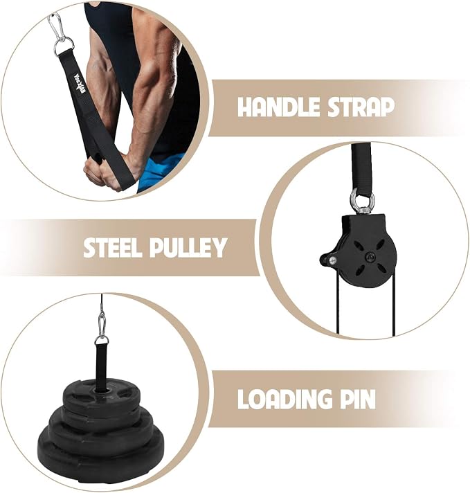 Yes4All Cable Machine Attachment, Row Handles, Tricep Rope, Straight Bar, V Bar, LAT Pulldown Accessories Load 880 LB for Home Gym