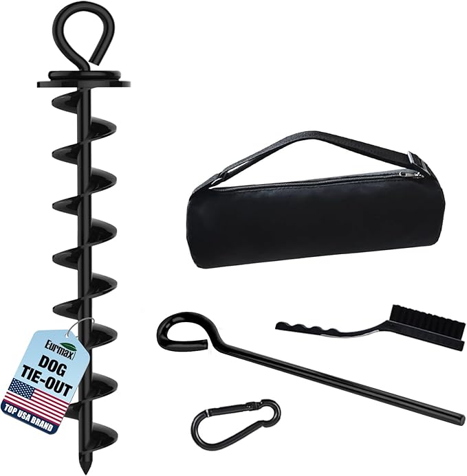 Eurmax USA Heavy Duty Dog Tie Out Stake, No-Tangle In Ground Anchor Runner for Large Dogs up to 210 Lbs - Perfect for Yard, Beach and Camping (Large,Black)