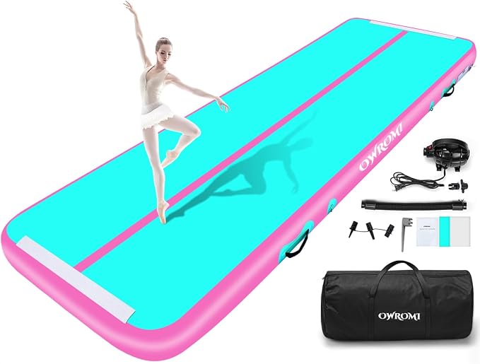 Inflatable Air Gymnastics Mats for Tumbling, 10ft/13ft/16ft/20ft Tumble Track Tumbling Mats for Kids, 4/8 Inches Thick Training Mat with Electric Pump Gymnastics Equipment for Kids Mat