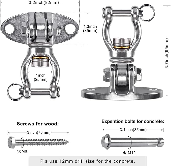 SELEWARE Silent Bearing Swivel Swing Hangers Stainless Steel Swing Hooks Ceiling Mount Bracket for Aerial Yoga Silks Swing Chair Heavy Bag Swing Set Indoor Outdoor Swing 2 Pack