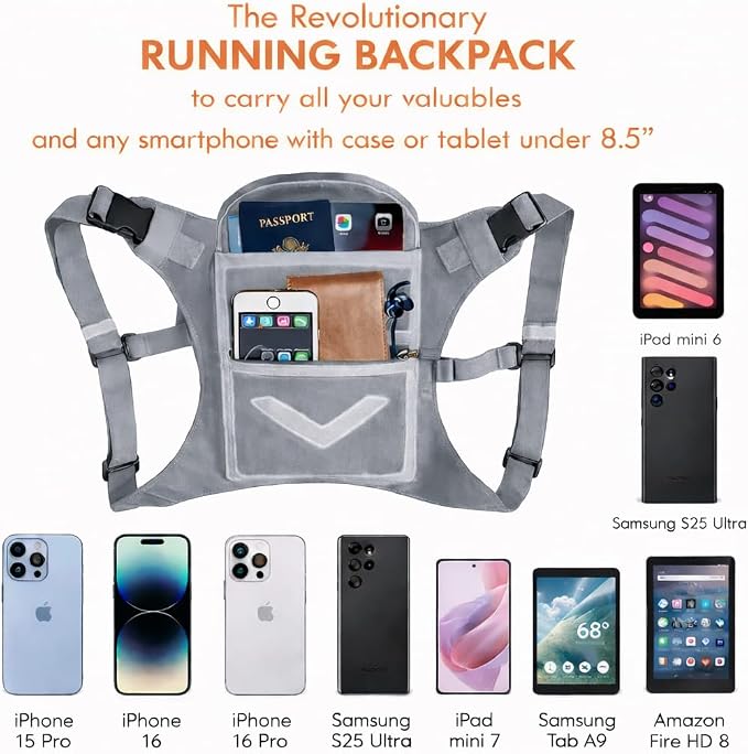 Running Mini Backpack Vest for Men & Women - Hi-viz gear, Holds Valuables, any Phone - Ideal for Fitness, Walking, Cycling!