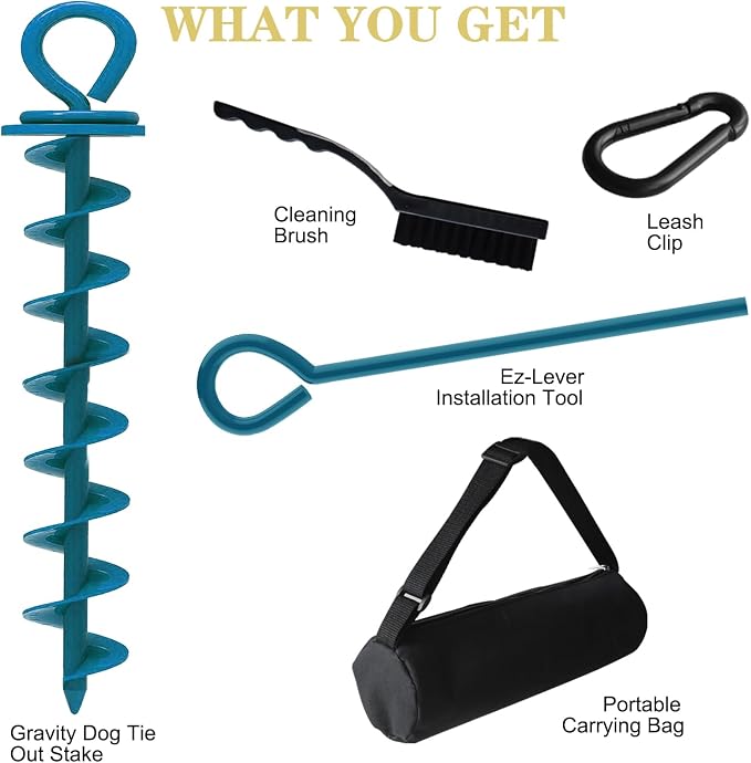 Eurmax USA Heavy Duty Dog Tie Out Stake, No-Tangle In Ground Anchor Runner for Large Dogs up to 210 Lbs - Perfect for Yard, Beach and Camping (Large,Navy Blue)