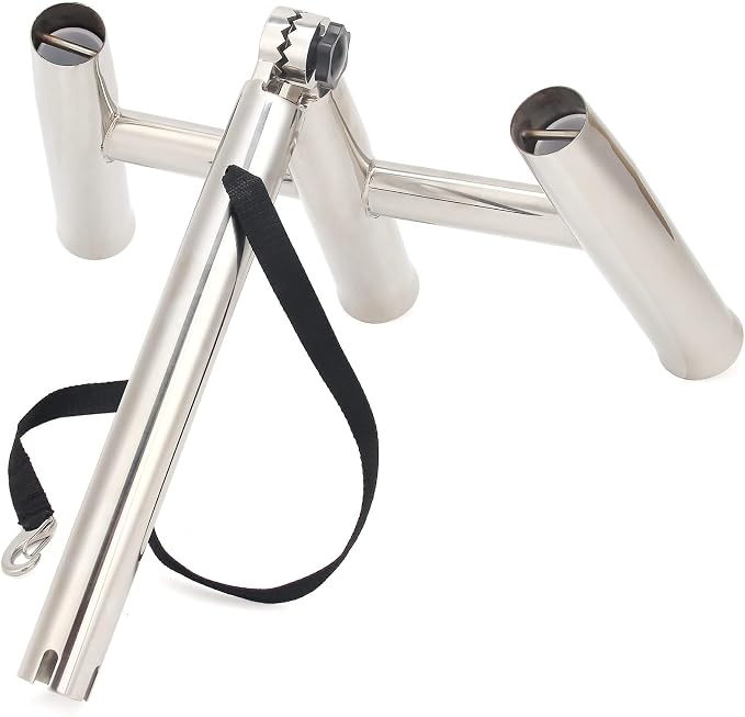 3 Tube Rod Holder-Stainless Steel Trident Outrigger Stylish-Tree Triple Rod Holder Adjustable Silver Kite Fishing Mount 3-Rod Racks for Boat, Ship, Yacht