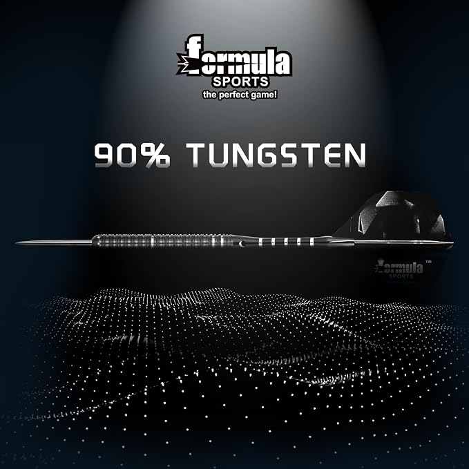 Formula Sports 90% Tungsten Darts Metal Tip Set 21g/22g/23g/24g, Professional Steel Tip Darts Set with Aluminum Shafts, Tungsten Barrels, Extra Flights, Dart Sharpener, Gift Box