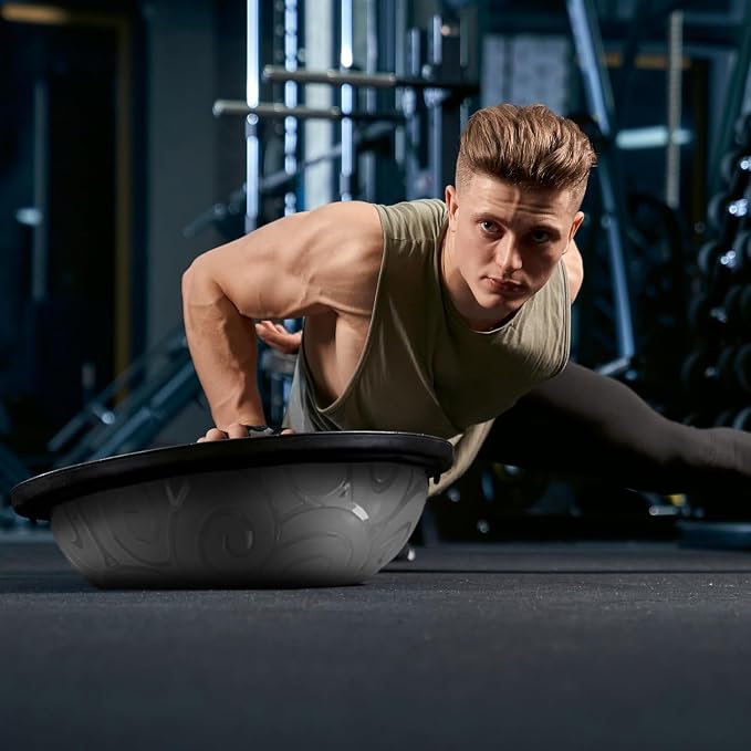 ATIVAFIT Balance Ball Trainer - Half Exercise Ball with Inflation Pump & Resistance Bands - Anti-Burst PVC Stability Trainer for Home Gym, Yoga, Core Training - 660 lbs Capacity