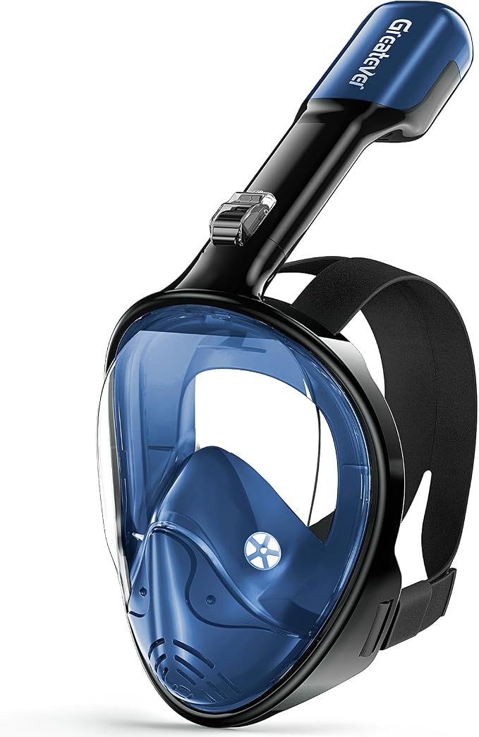 Greatever Full Face Snorkel Mask, Snorkeling Gear for Adults with Latest Dry Top Breathing System and Detachable Camera Mount, Foldable Snorkel Set for Family Snorkeling Trips, Anti-Fog & Anti-Leak