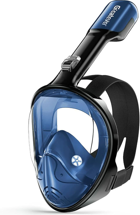 Greatever Full Face Snorkel Mask, Snorkeling Gear for Adults with Latest Dry Top Breathing System and Detachable Camera Mount, Foldable Snorkel Set for Family Snorkeling Trips, Anti-Fog & Anti-Leak