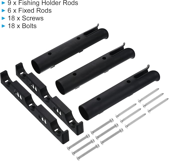 PATIKIL Fishing Rod Holder for Boat Plastic Rod Holder 3-Tube Pole Rack 3 Pack Wall/Side Mounted Fishing Pole Holder with Screws for Kayak, Truck, Black