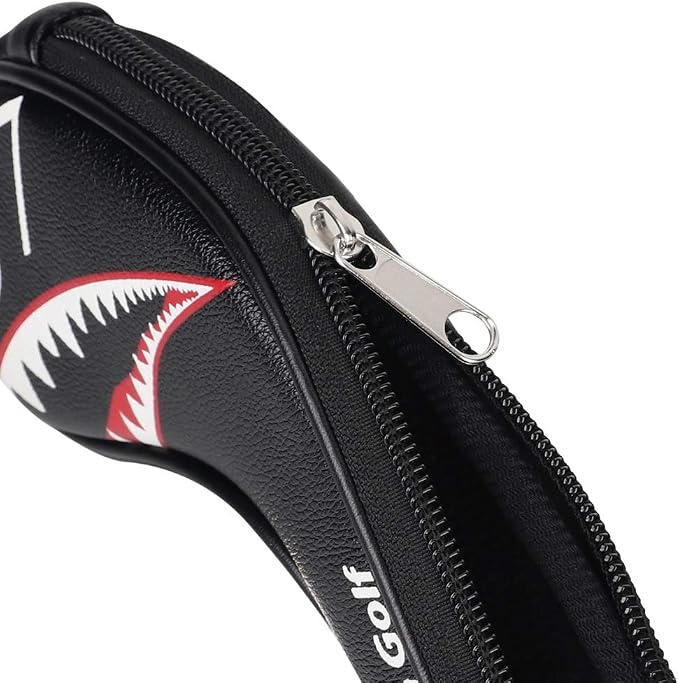 10pcs/Set Shark Golf Club Iron Head Covers Headcover with No. on Both Sides Suitable for Right and Left Handed Golfer Zipper Closure