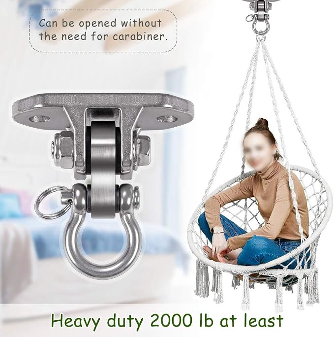 IOH Heavy Duty Swing Hanger Stainless Steel 304 Antirust - 2000 lb Capacity, 180 Silent, Playground Porch Yoga Seat Trapeze, Hammock Chair, Hanging Kit, Indoor Outdoor Set, Patent Design