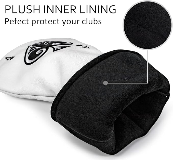 Ace Wood Club Headcover - 3pcs or 1pc - Driver/Fairway Woods/Hybrid Rescue - White Leather Golf Club Cover