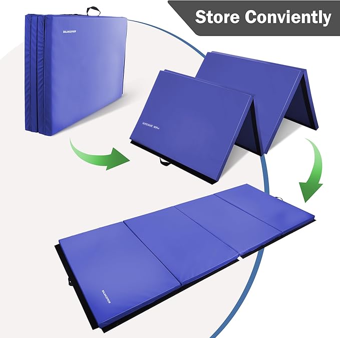 Fitvids Folding Exercise Gymnastics Mat 4'x8'x2" Gym Workout Mat with Carrying Handles High-Density Portable Fitness Aerobics Mats for Home Gym Yoga Pilates Tumbling MMA Core Training, Multiple Colors