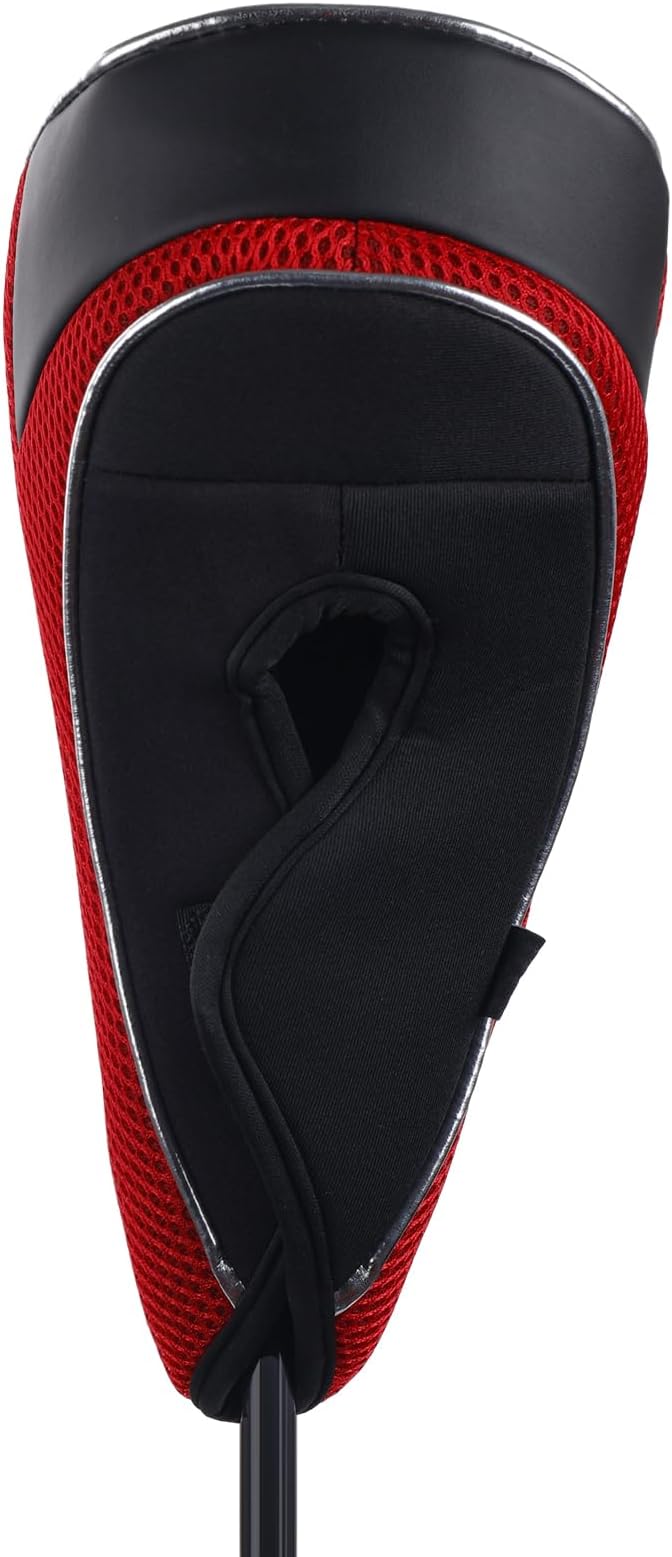 Andux Golf Wood Club Head Covers with Hook & Loop Set of 3 | for 460cc Driver Fairway Short Neck Faux Leather and Nylon-mesh Embroidery thread Number
