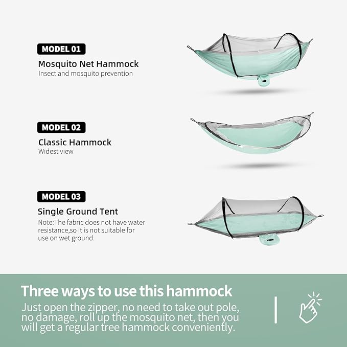 Hammock with Mosquito Net - Lightweight, Portable, 1 Person Hammock - for Camping, Hiking, Backpacking, Travel, a Festival, or The Beach (Cyan)