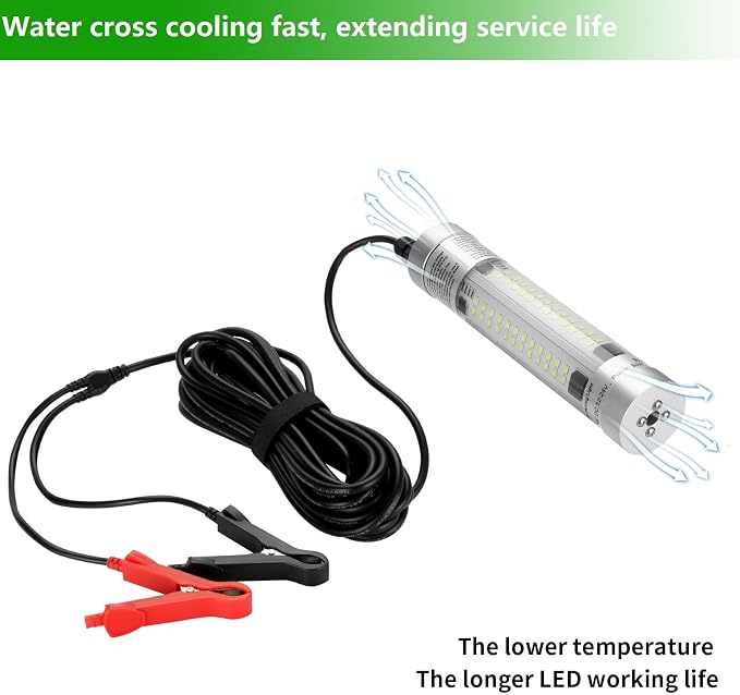 80W 9600lm Underwater Fishing Light, IP68 Waterproof Aluminum Super Bright Night Fish Attracting Submersible LED Lamp Lure Bait Finder for Freshwater Saltwater Sea Kayak Boat Ice Dock (Green)