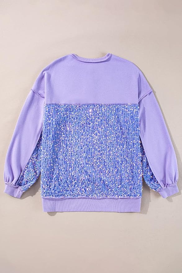 Chvity Sweatshirts for Women Sequin Patchwork High Low Hem Henley Oversize Soft Casual 2025 Fall Sweatshirt