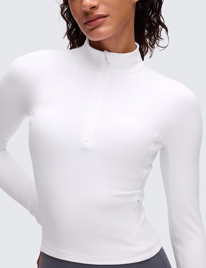 CRZ YOGA Butterluxe Half Zip Long Sleeve Shirts for Women - Workout Athletic Yoga Tops Crop Collared Quarter Zipper T-Shirt