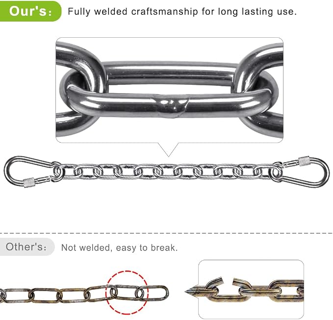 BeneLabel 1Pcs 29inch 304 Stainless Steel Hanging Chain with 4 Carabiners Hammock Chain Extender Chain for Swing, Heavy Bag, Hanging Chair, Porch Swing, Indoor & Outdoor 1000 LB Capacity