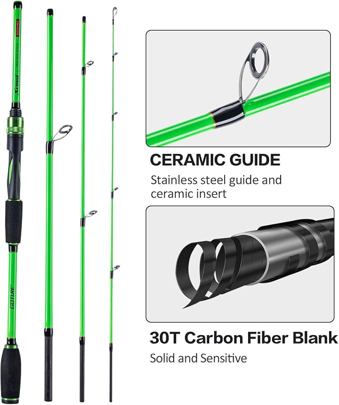 Goture 4-Piece Travel Carbon Fishing Rod M/MH Action 6.6-12ft Multi-Colors | Goture multi-spec travel fishing rods adopt upgraded high-grade carbon fiber blank with premium Fuji line guides