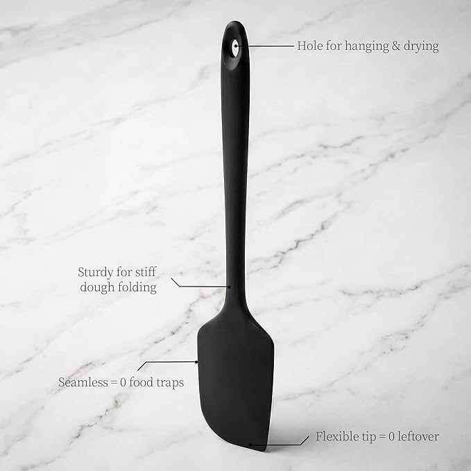 600ºF Heat Resistant Spatulas, High Heat Food Safe Semless Kitchen Silicone Scraper Set for Cooking Baking Mixing Scraping Stirring Nonstick Cookware Pan Bowl (4Pcs,Black)