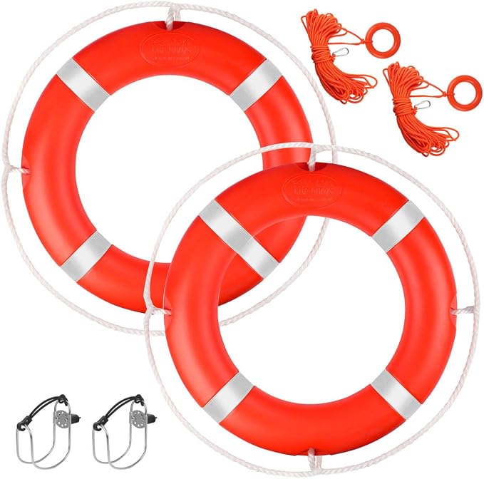 23"/28” Life Ring, Life Preserver Ring with 98.4FT Water Floating Lifesaving Rope,Boat Safety Throw Rings with Reflective Tape,(Orange) - 2 Size