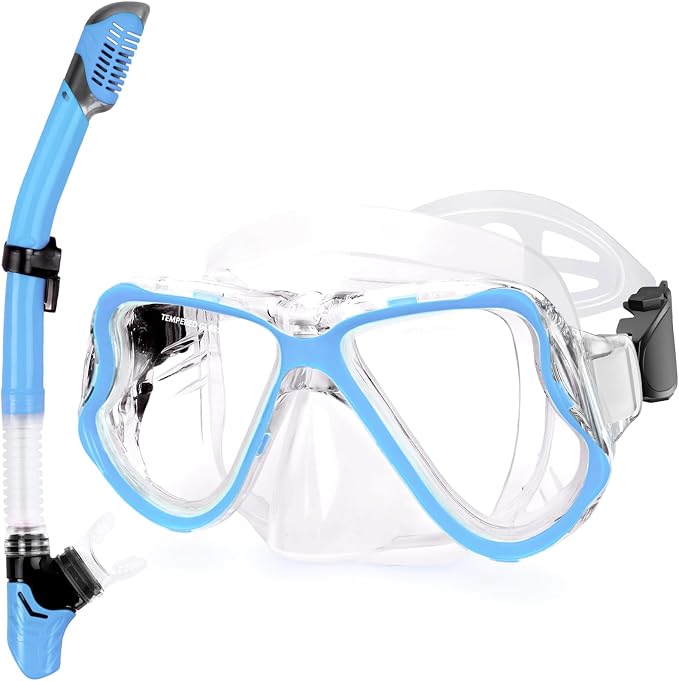 Greatever Dry Snorkel Set,Panoramic Wide View Anti-Fog Scuba Diving Mask,Professional Snorkeling Gear for Adults Kids
