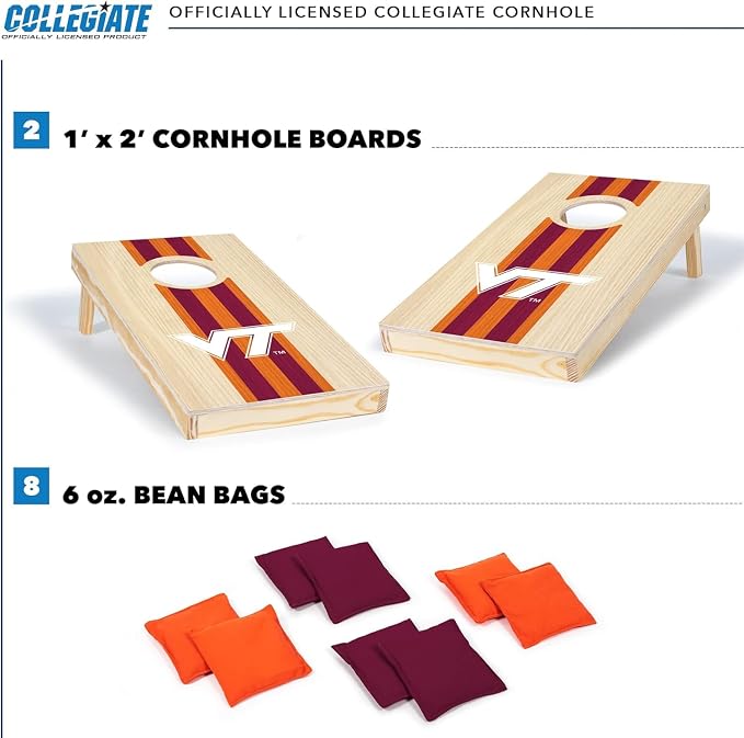 Wild Sports College Portable Size 1' x 2' Solid Wood Cornhole Set with Direct Print HD Team Graphics – Travel Size