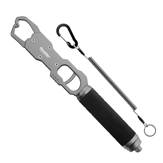 11.6" Fish Lip Gripper, Aluminum Alloy Fish Grabber with 40lb Scale, 360° Swivel Handle, Corrosion-Resistant for Saltwater & Freshwater (Gray)