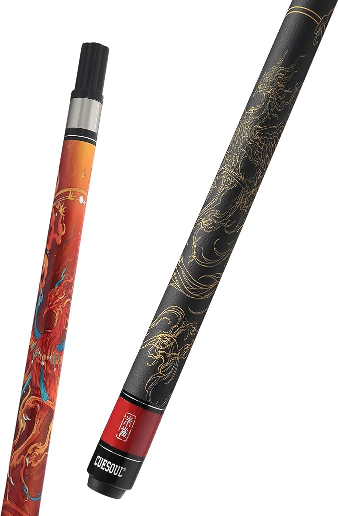 CUESOUL 19oz Pool Cue with Black case,13mm Tip,58inches Mythological Symbols Pattern 4 Styles