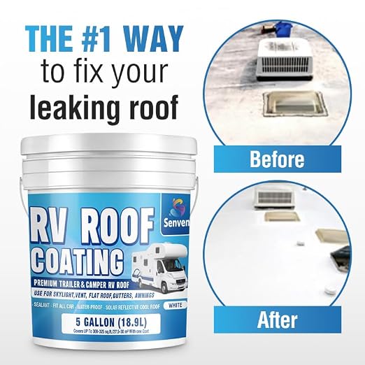 RV Roof Sealant 5 Gallon RV Roof Coating RV Roof Sealant White Waterproof Solar Reflective & Leak Repair for Trailers Campers Motorhomes