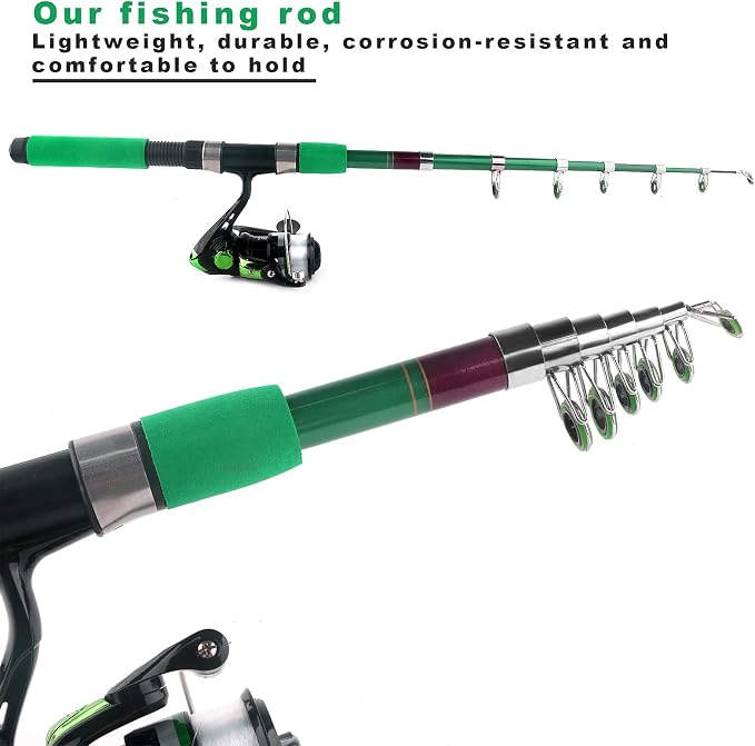 Fishing Rod Reel Full Kit Portable Travel Spinning Pole Reel Lure Carry Bag | Beginner Telescopic Fishing Rod Set 5.58FT/6.89FT Ultralight Pole Accessories Kit for Youth Adults Saltwater Freshwater