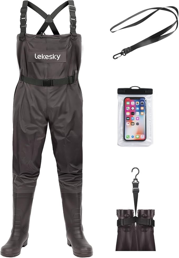 Lekesky Fly Fishing Chest Waders with Boots for Men Women, US Sizes 5–14,2-Ply Nylon/Pvc Waterproof Waders