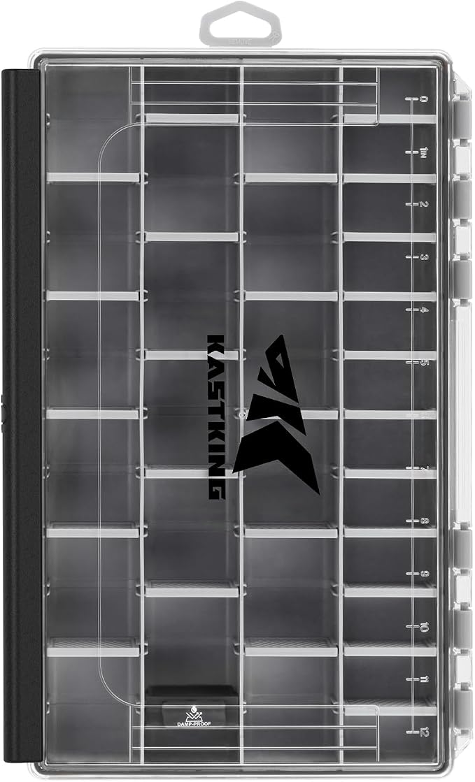 KastKing HyperSeal Waterproof Tackle Box, 3700 1 Pack，Black | 3700 Tackle Trays; Tackle Box Organizer;Removable Dividers; One-Hand Open and Close；Fishing Gear Storage