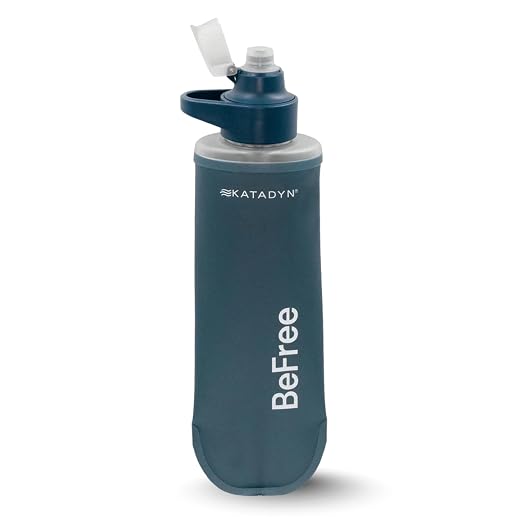 Katadyn BeFree AC 0.5L Collapsible Water Filter Bottle | Ultralight 72g Soft Flask, 2-Stage Filter Removes Improves Taste, Fits Running Vest - Slate Blue