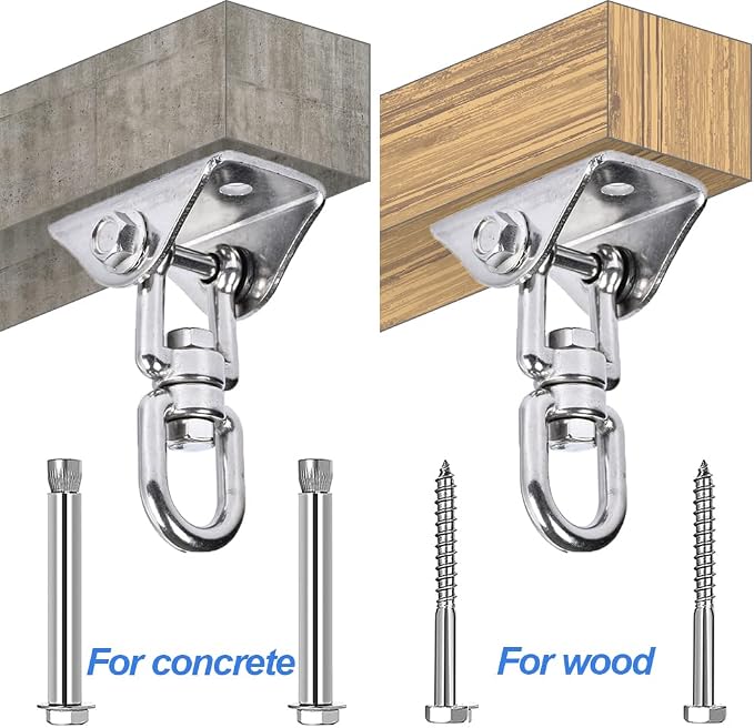 360° Swivel Swing Hangers for 1200lb Heavy Duty in 304 Stainless Steel, Swing Hook Set Fits Wood & Concrete for Yoga, Hammock, Trapeze, Boxing Sandbag Lifting Rope and Playground Suspension Equipments