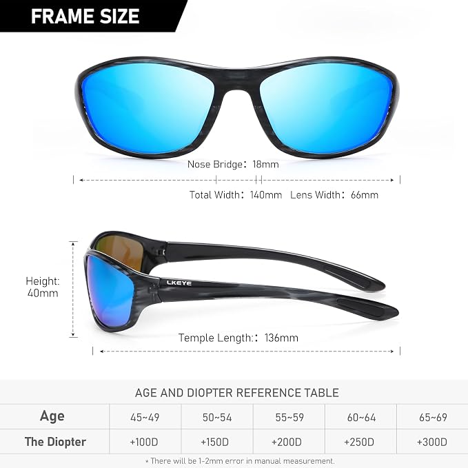 LKEYE Bifocal Reading Sunglasses Men Women Sports Style Sun Reader Wrap Around Build-In UV Protection Driving glasses LK6092