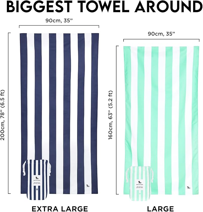 Dock & Bay Beach Towel - Quick Dry, Sand Free - Compact, Lightweight - 100% Recycled - Includes Bag - Cabana Light - Goa Grey - Large (160x90cm, 63x35)