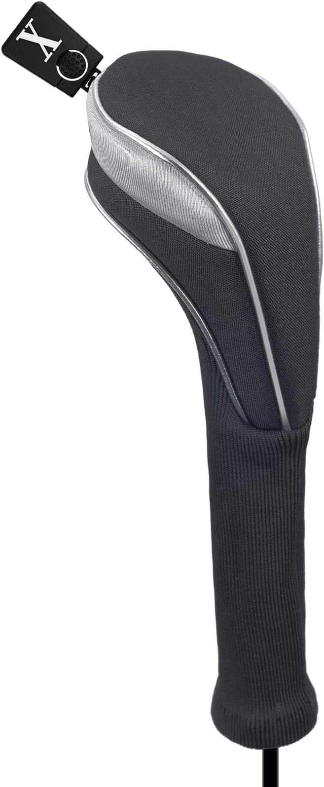 Andux 3pcs/Set Nylon Golf Wood Club Head Covers with Long Neck | for 460cc Driver Fairway Wood Club Silver Piping Pull-On Closure