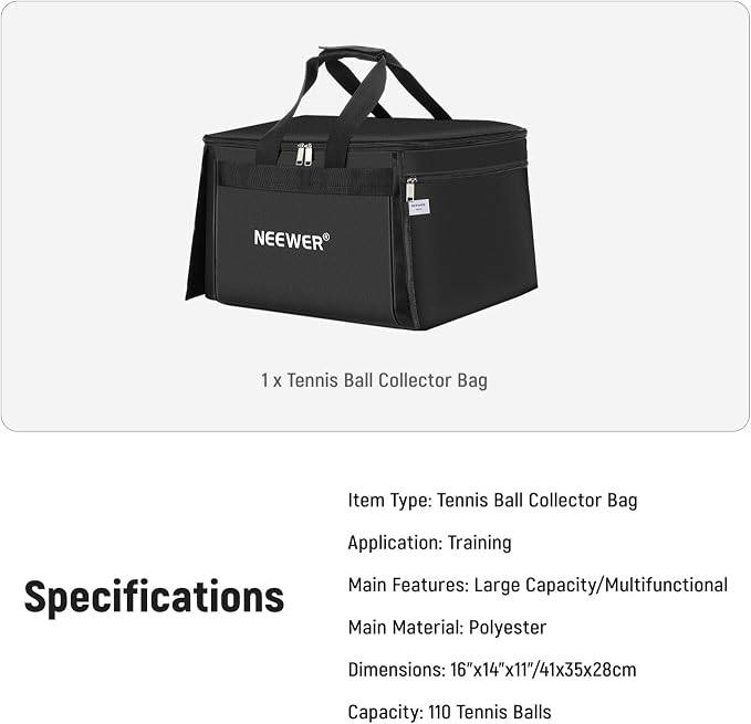 NEEWER Tennis Ball Hopper, Pickleball Retriever Collector Basket Cart Holder Tennis Court Equipment Accessory for Training Teaching
