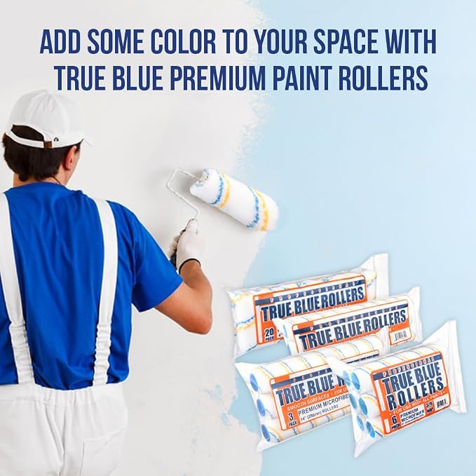 True Blue 18" Professional Paint Roller Covers, 18 Inch, Best for All Types of Painting Surfaces, Refill Bulk Pack (3, 1/2" Nap)
