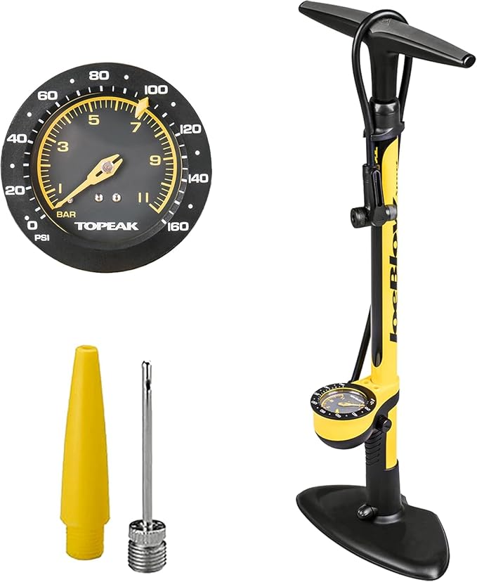 Topeak JoeBlow Sport III High-Pressure Bike Floor Pump – 160 PSI, Durable Steel Barrel, 3” Analog Gauge, TwinHead DX5 Pump Head, Long Hose, Ergonomic Handle, Fits Presta, Schrader, & Dunlop Valves | floor-bike-pumps